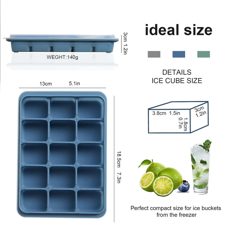 Silicone Ice Cube Trays with Removable Lid (3 Count)