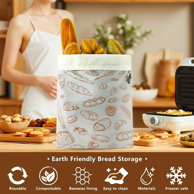 Bread Bags for Homemade bread,2 Pack Sourdough Bread Bags,Beeswax Bread Bags for Bourdough,Reusable Bread Storage