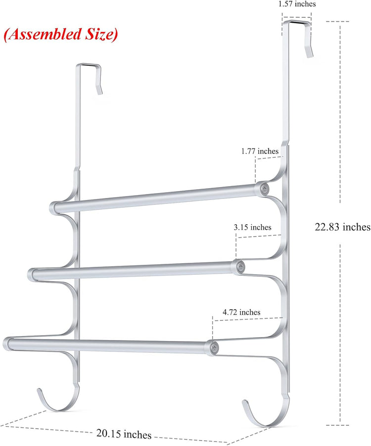 Over The Door Towel Rack, Over Door Towel Rack for Bathroom Door, Triple Towel Storage Holder with Hooks (Silver Gray, 20.15" L)