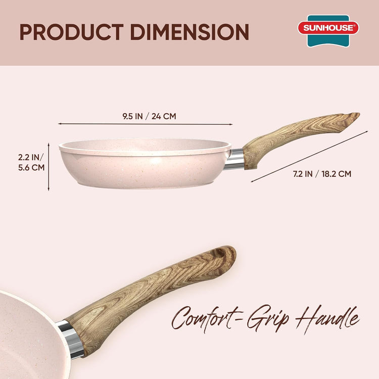 Sunhouse – Durable 9.5 Inch / 24 cm Nonstick Skillet, 4-Layer Non-Stick Frying Pan, PFOA-Free, Stay-Cool Handle, Induction Compatible with All Cooktops