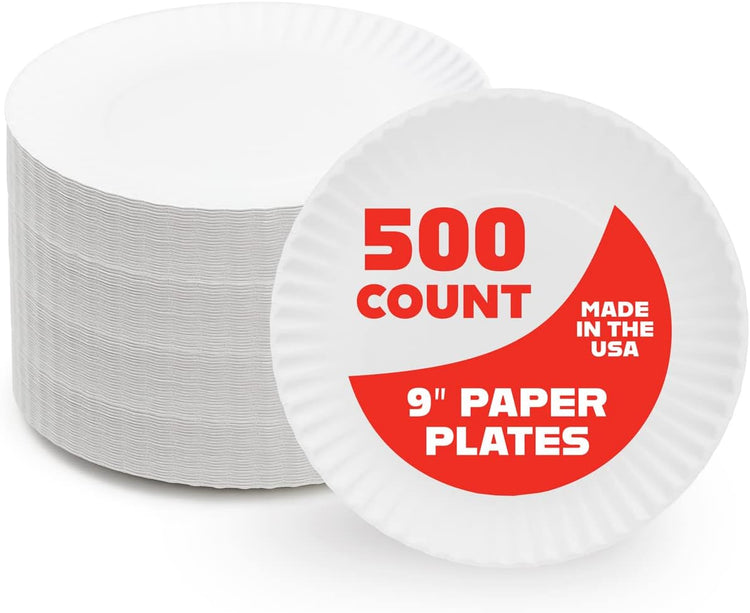 Hygloss Products Paper Plates - Uncoated White Plate - Use for Foodware, Events, Activities, Crafts Projects and More - Environmentally Friendly - Recyclable and Disposable - 9-Inches - 500 Pack