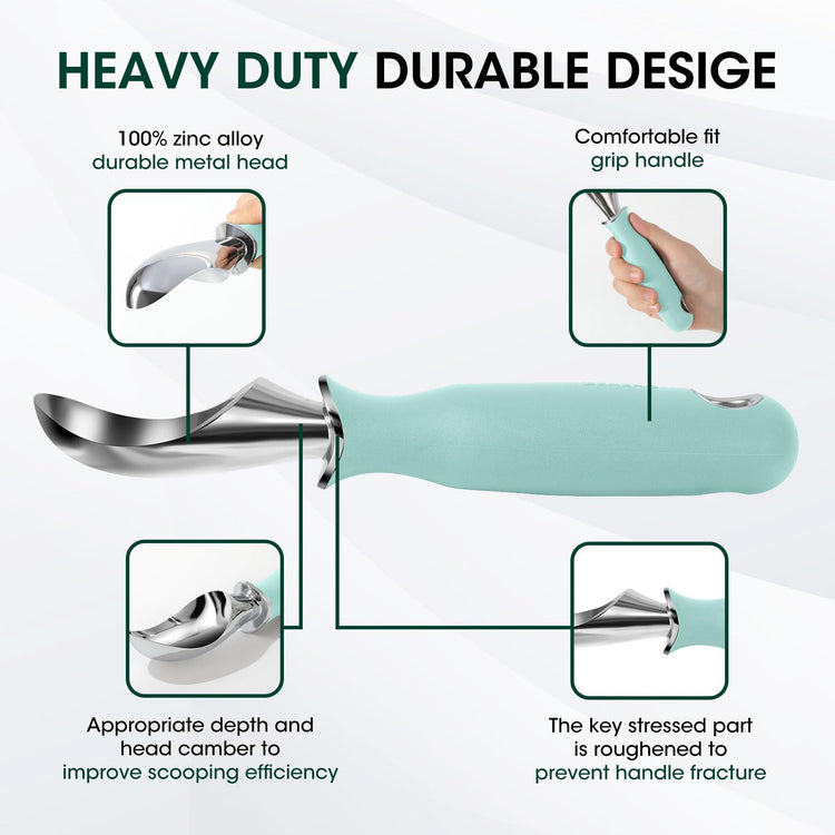 Premium Heavy Duty Ice Cream Scoop with Ergonomic Grip Handle