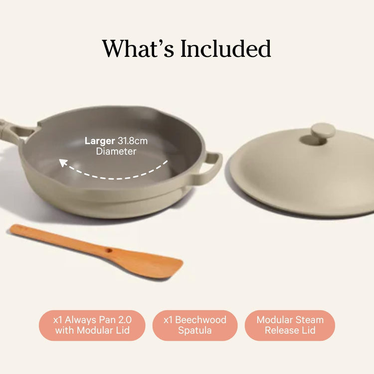 Our Place Large Always Pan 2.0-12.5” (4 Qt) Nonstick, Toxin-Free Ceramic Cookware | Patented 10-in-1 Aluminum Frying & Sauté Pan | Safe for Oven, Induction & All Cooktops up to 450°F | Steam - Nestoria
