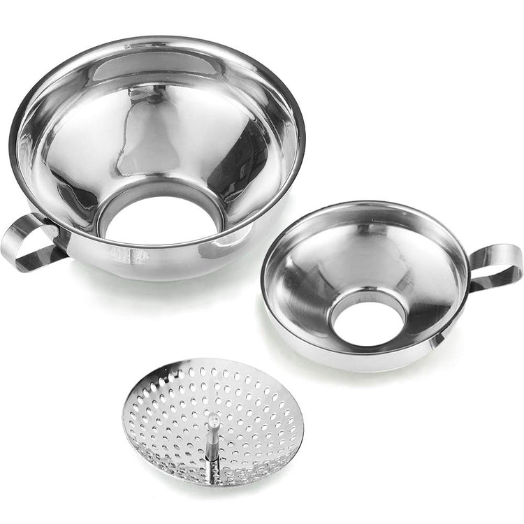 Delove Canning Funnel with Strainer for Wide and Regular Mason Jars - Wide-Mouth Funnels for Kitchen Use - Canning Supplies Kit - Stainless Steel - 3 Pack (Small and Large)