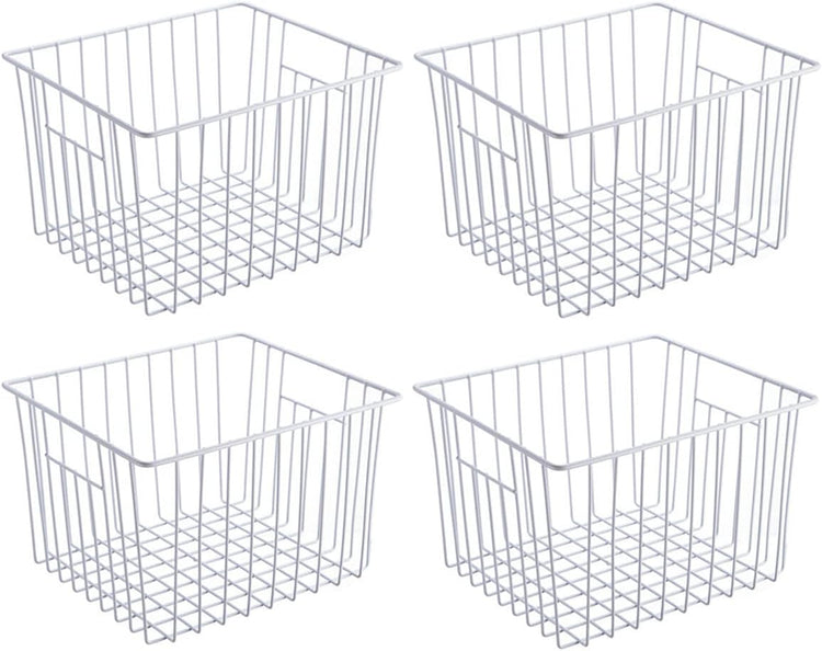 Slideep Freezer Baskets Storage Basket Organizers, Deep Wire Farmhouse Bins Container with Handles for Kitchen, Pantry, Cabinet, Car, Bathroom Pearl White, 4 Pack