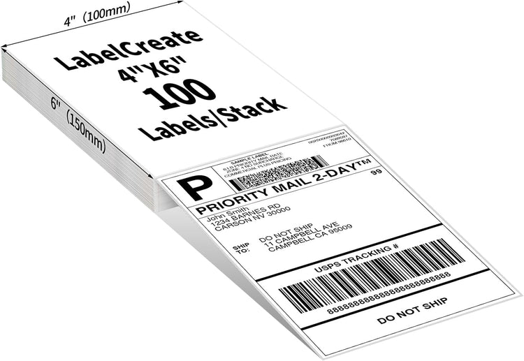 Fanfold 4x6 Direct Thermal Shipping Labels with Perforations, White 100 Labels, Permanent Adhesive, Mailing Label for Thermal Printer, Compatible with POLONO, MUNBYN Label Printer