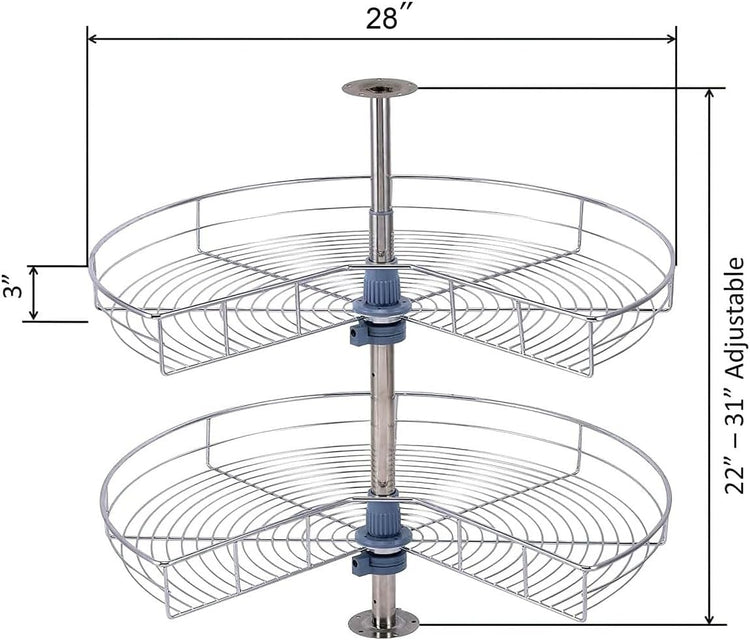 Dowell 28" Kidney Lazy Susan, 2 Shelves, Kitchen Base Corner Cabinet Organizer (Chrome 4001 270 28)
