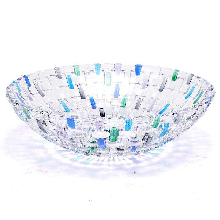 Hand Painted Blue Woven Glass Crystal Salad & Fruit Bowl Decoration