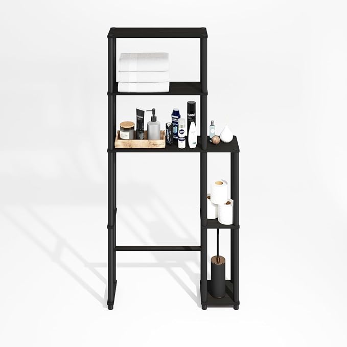 Furinno Turn-N-Tube Over The Toilet Storage, 5-Shelf Over The Toilet Organizer, Freestanding Space Saver Bathroom Shelf, for Bathroom Organizers and Storage, Black Espresso