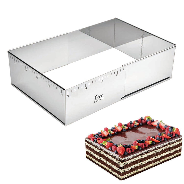 Rectangular Cake Ring Mold Stainless Steel Heavy Duty Adjustable Tiramisu Pan Big Size Extensible Pastry Shaping Mould for Baking