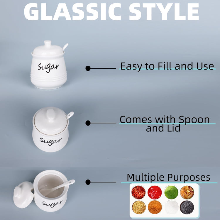 12oz Ceramic Sugar Bowl with Lid and Spoon