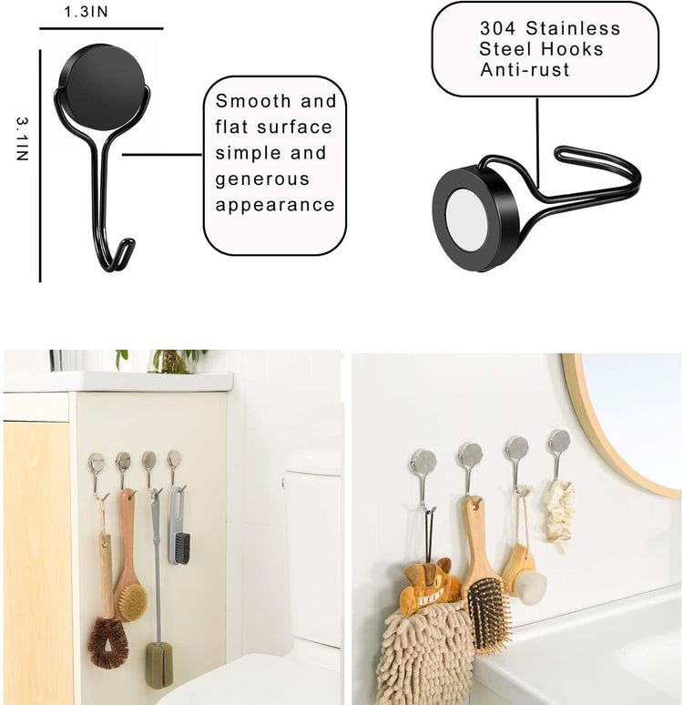 Magnetic Hooks,Heavy Duty 304 Stainless Steel Magnet Hooks for Cruise Refrigerator Grill,Strong Magnet with Hooks for Home Kitchen,Garage Toolbox Key Holder,4pack (Black,1.3in-1 40Lbs)