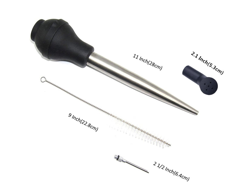 4-in-1 Stainless Steel Turkey Baster Set With Meat Marinade Injector Silicone Infuser & Cleaning Brush