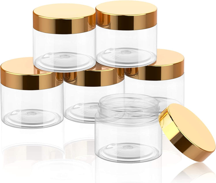 SATINIOR 6 Pack 2 oz Plastic Jars Containers with Lids Wide-mouth Refillable Leakproof Reusable Round Empty Jars for Travel Cosmetic Dry Food Spice Candy Cookie Home Kitchen Organizing(Gold)