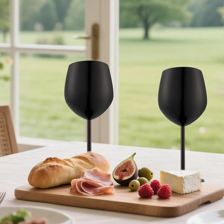 Stainless Steel Wine Glasses Set of 4 Unbreakable Wine Glass 18 oz Unique Metal Wine Goblets for Outdoor, Travel, Camping, Pool, Ideal Gift for Wine Lovers (Matte-Black)