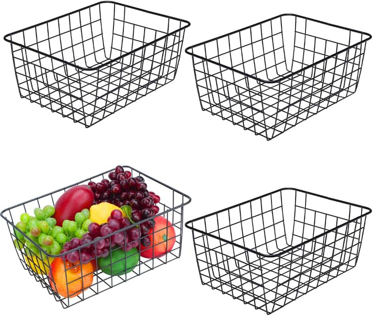 LeleCAT Wire Baskets with Handles Wire Storage Organizer Bin Baskets, Pantry, Closets, Bedrooms - Set of 2(Black)