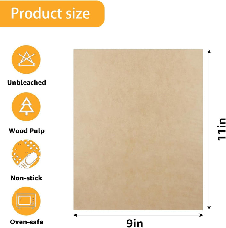 9 x11 Inch Air Fryer Parchment Paper Liners, 100 Sheets Unbleached Pre-Cut Non-Stick Baking Sheets Disposable for Cuisinart Air Fryer Toaster Oven for Ninja Foodi, Breville, Gowise, Black Decker