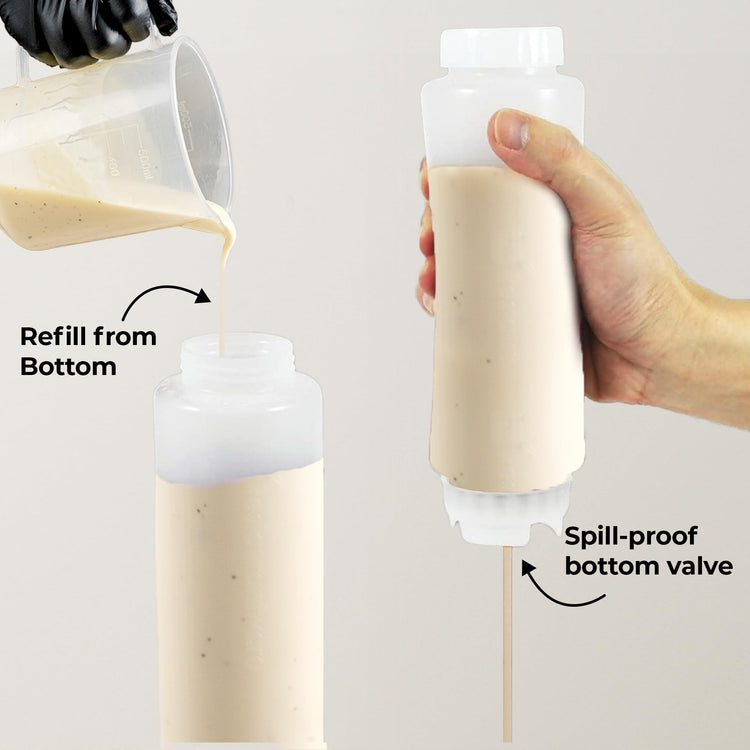 16oz. FIFO Inverted Plastic Squeeze Bottle with Refill and Dispensing Lids