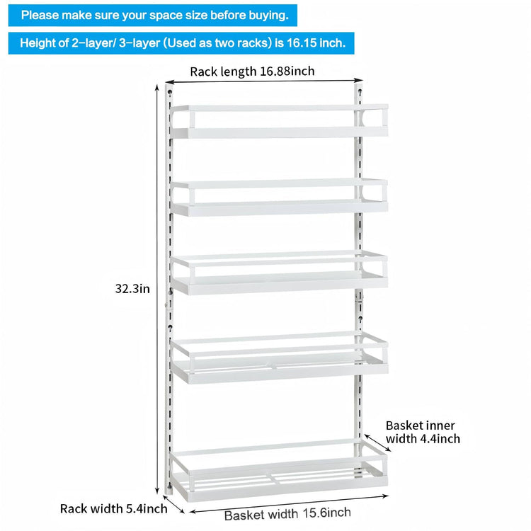 Wall Mount Spice Rack Organizer 5 Tier Height