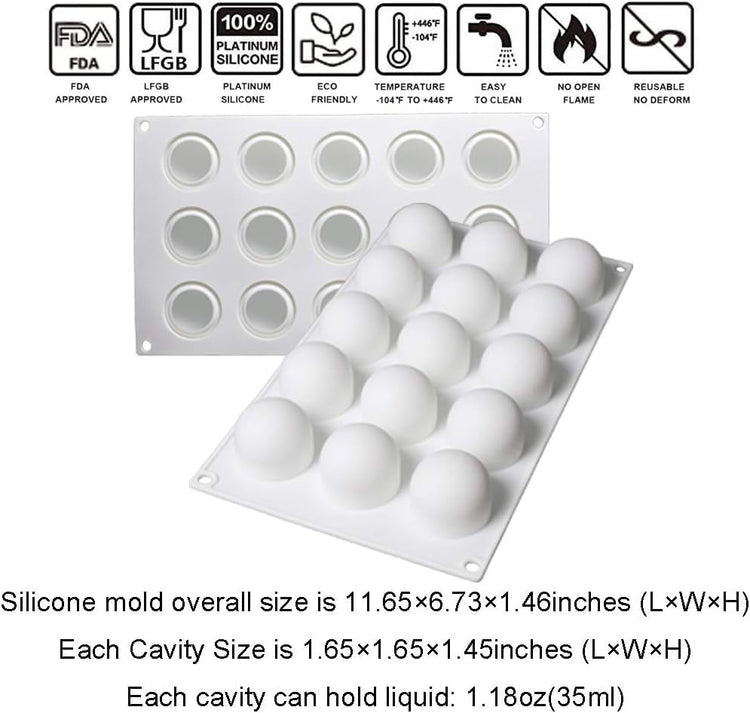 OCPO Kitchen Truffle Silicone Mold for Baking Mousse Cake French Dessert Pastry Chocolate Pudding Cupcake, Non-Stick & Easy Release, Truffle Ball Shape (15-Cavity)