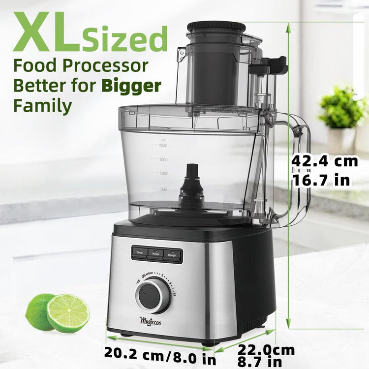 14-Cup Lemon Slicer Food-Processor - Large Feed Chute, 13 Speeds & Pulse, 3 Programs,Cheese Shredding, Cutting Fries, Meat Chopping, Shredding and Slicing, Mixing and Doughing, for Home Use