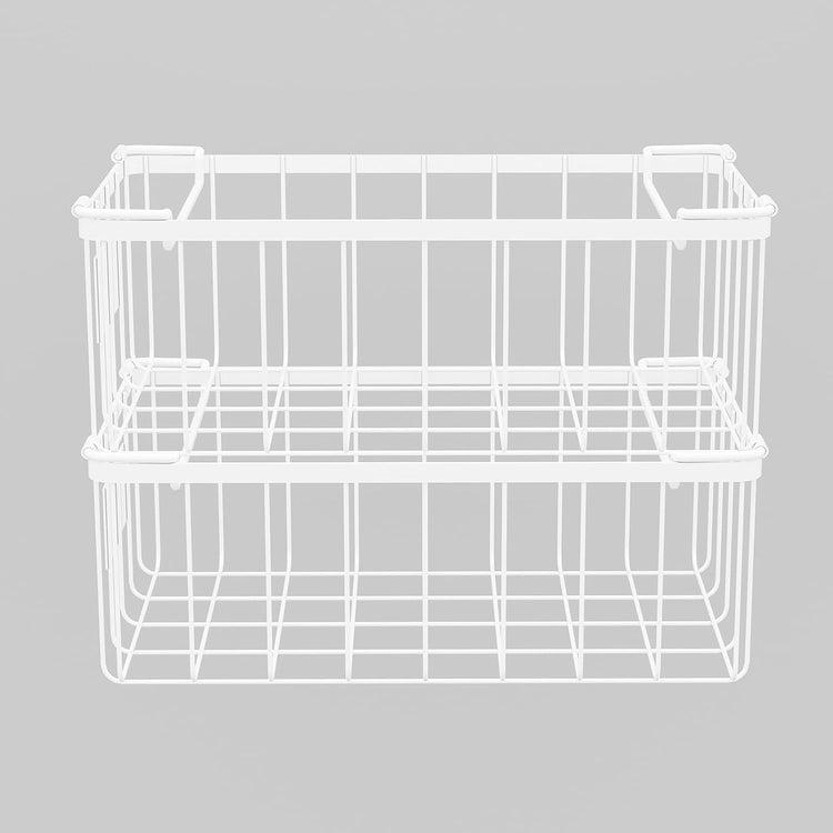 Freezer Storage Organize Baskets - 2 Pack Stackable Deep Freezer Organizer Bins for Most 7 Cu.FT Chest Freezer with Handles, Sturdy but Light, Metal Coated, Add Space, Easy to Reach