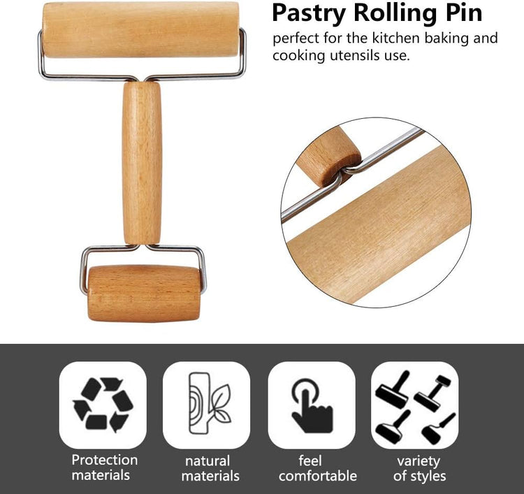 Watris Veiyi Small Rolling Pin, Wooden Dough Roller, Non-Stick Pizza Roller, Dough Baker Roller Set for Home Kitchen Baking Cooking(4.13in, 2.36in)…