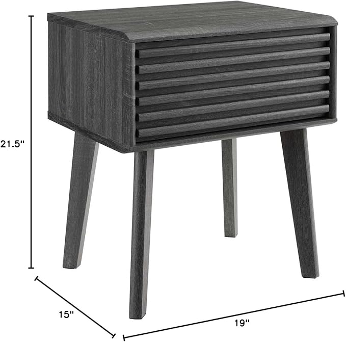 Modway Render Mid-Century Modern End Table or Nightstand in Charcoal, 15 x 19 x 21.5