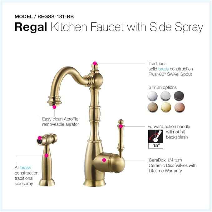 Houzer REGSS-181-BB Regal Traditional Kitchen Faucet, Brushed Brass