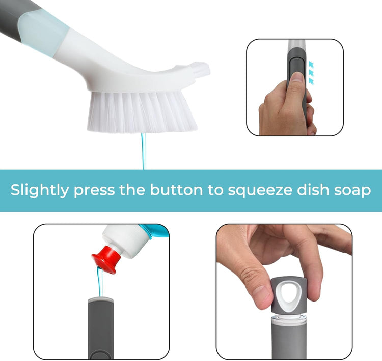 Dish Brush with soap Dispenser,4 PCS Replacement Brush Refills dishwashing Brush Set for Kitchen Utensils, Pans, Sinks, cookware