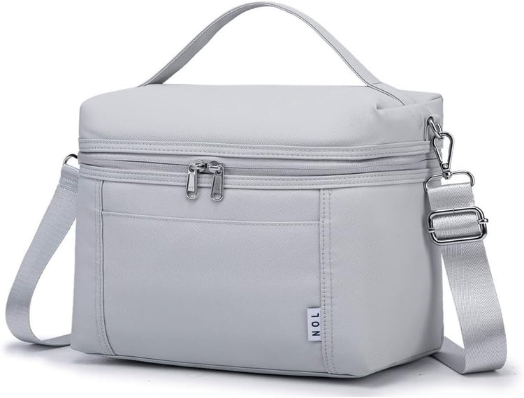 NOL Natural Organic Lifestyle Insulated Lunch Bags for Women Cooler Bag Lightweight Nylon Waterproof Lunch Box For Work (Small,Gray White)