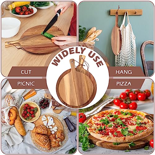 16 Pack Acacia Wood Cutting Board with Handle Thick Round Charcuterie Boards 2 Size Acacia Chopping Boards for Serving Cheese Pizza Bread Platter Baking Wooden Wall Carving Decor (16 Count)