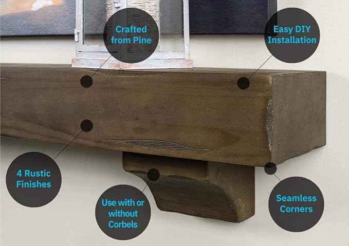 MANTELSDIRECT Breckenridge 60” Fireplace Mantel Shelf with Corbels – Rustic Floating Mantel Shelf for Over Fireplace – Ash Rustic - Wood Shelf for Wall – Pine Box Construction