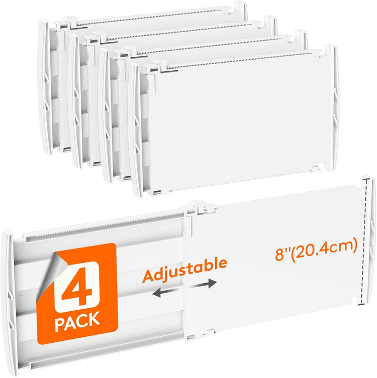 Lifewit 4 Pack Deep Drawer Dividers 8" High, 13.8-22.5" Adjustable Dresser Drawer Divider, Plastic Drawer Organizer for Clothes, Tall Drawers Separators for Dresser, Kitchen, Bedroom, Bathroom, Office