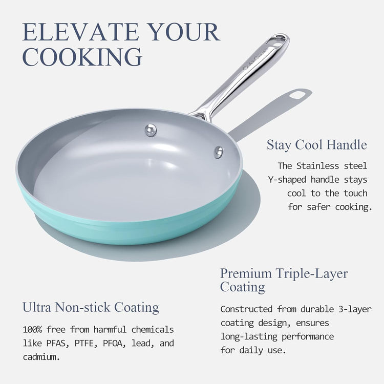 Nonstick Ceramic Frying Pan 8 Inch for Induction Cooktop - Non Toxic, PTFE/PFOA/PFAS Free, Oven & Dishwasher Safe up to 500ยฐF - Non Stick Egg Skillet with Stay-Cool Handle - Caribbean Blue