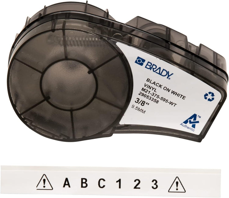 Brady M210 Portable Label Printer with Rubber Bumpers, Multi-Line Print, 6 to 40 Point Font & Authentic (M21-375-595-WT) All-Weather Vinyl Label for Indoor/Outdoor ID, Lab and Equipment Labeling