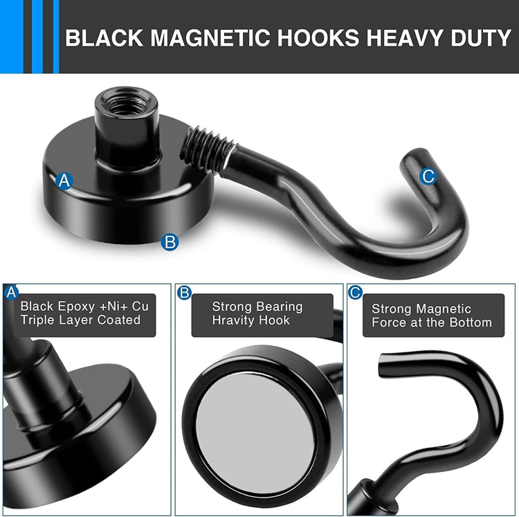 LOVIMAG Magnetic Hooks,30Lbs Magnets with Hooks for Cruise, Black Magnetic Hooks for Hanging, Fridge, Classroom, Refrigerator, Ceiling, Office, Kitchen. Grill, Garage-30Pack