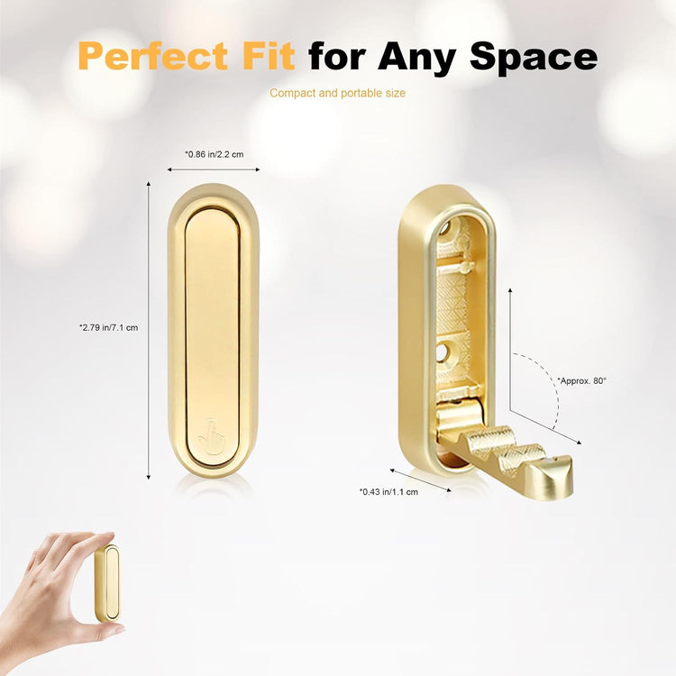 Heavy Duty Gold Folding Wall Hooks 2 Pack, Space Saving Foldable Coat Hooks for Bathroom, Closet, Entryway, Kitchen, Towel, Robe, Bag, Hat Hanging, Easy Mount, Zinc Alloy, Corrosion-Resistant 