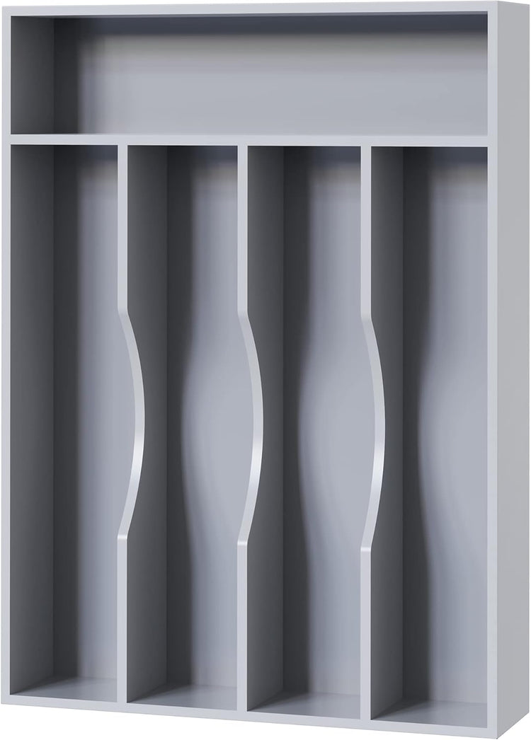 Bellsal Grey Utensil Organizer 10 Inch Silverware Tray for Drawer Utensil Holder Cutlery Organizer Kitchen Drawer Organizer 5 Compartment Small Narrow Bamboo