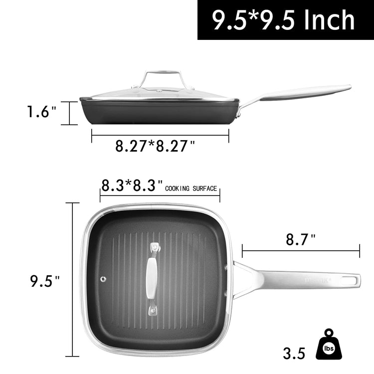 9.5 Inch Nonstick Square Grill Pan with lid