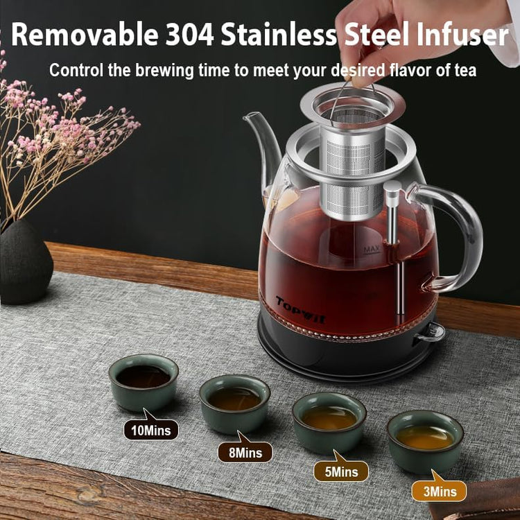 Topwit Electric Kettle Glass, For Hot Water, Tea and Coffee Dual Purpose Design, BPA-Free, 1L Pour Over Removable Stainless Steel Infuser, Auto-shut Off & Boil-dry Protect
