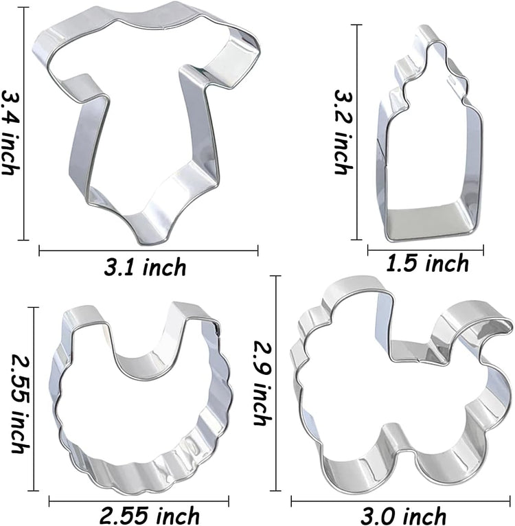 Baby Shower Cookie Cutters 8Pcs, Cute Shapes Baby Carriage Onesies Bottle Bib Clothes Elephant Bear Fondant Cutter, Sturdy Metal Biscuit Cutter Cookie Mold for Baby Shower Baking & Gift
