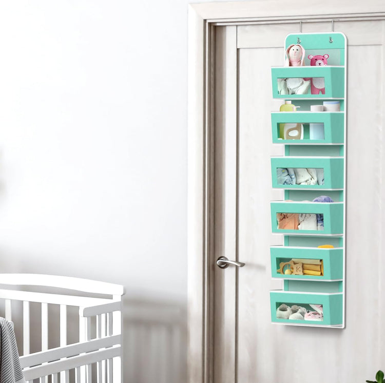 Simple Houseware 6 Clear Window Pocket Over Closet Door Storage Hanging Organizer for Bedroom, Bathroom, Pantry, Turquoise