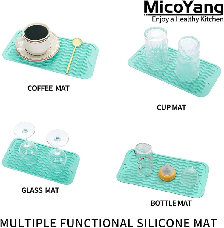 Silicone Dish Drying Mat for Multiple Usage,Easy clean,Eco-friendly,Heat-resistant Silicone Mat for Kitchen Counter or Sink,Refrigerator or Drawer Liner Mint S 12 inches x 6 inches