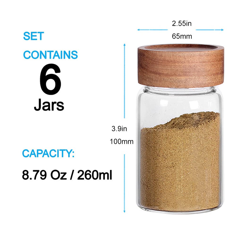 6 Pcs Small Glass Spice Jars with Label (6 Count)