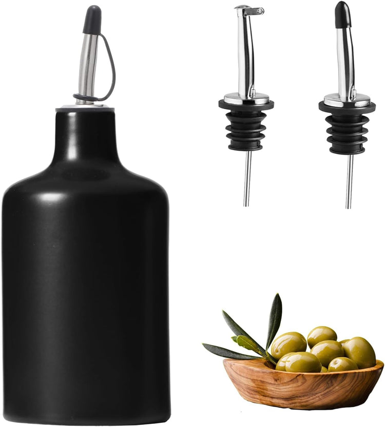 HOMCDALY Ceramic Olive Oil Dispenser Bottle, 16oz Oil Dispenser Bottle for Kitchen, Oil Container, Kitchen Oil Dispenser(Black)