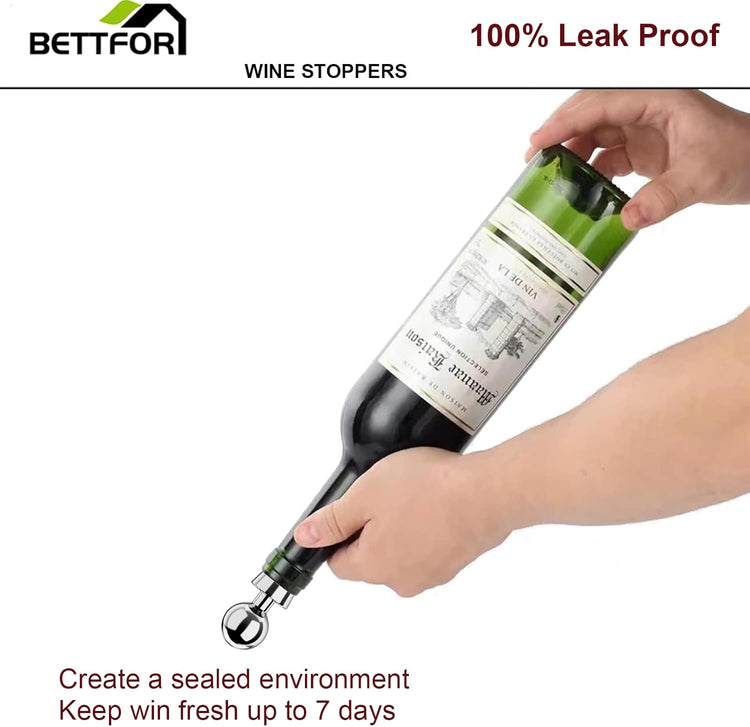 Wine Stoppers for Wine Bottles 3Pcs Vacuum Wine Bottle Stopper with Silicone Reusable Wine Corks, Leak proof Keep Fresh Suitable for Standard (Silver, 3 Pack)