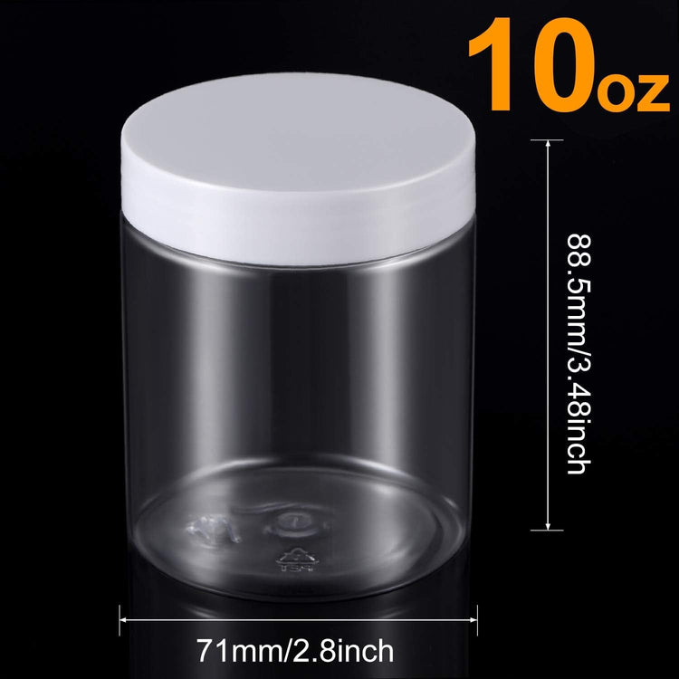 SATINIOR 6 Pack 10 oz Plastic Jars Containers with Lids Wide-mouth Refillable Leakproof Reusable Round Empty Jars for Travel Cosmetic Dry Food Spice Candy Cookie Home Kitchen Organizing(White)