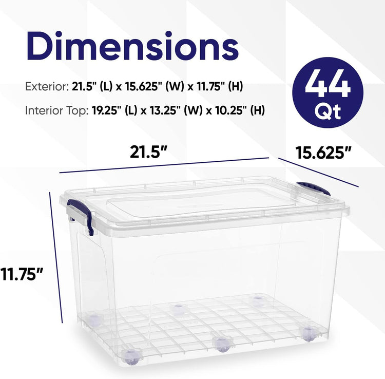 Superio Storage Bins with Lids, Clear Plastic Containers for Organizing, Stackable Totes, BPA Free, Odor Free, Organizer Boxes for Home, and Dorm (4 Pack, 44 Quart)