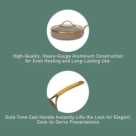 Bloomhouse - Two Time Oprah's Favorite Things Winner - 10 Inch Heavy Duty Aluminum Premium PFA Free Ceramic Nonstick Saute/Deep Frying Pan Skillet with Lid - Cappuccino Cream with Gold Handle